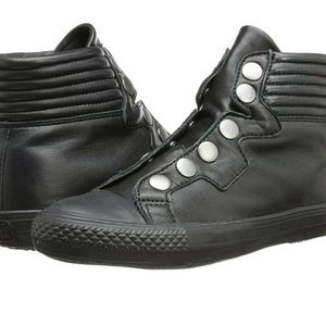 Ash Vespa snap front high top sneaker size 39 black leather 152$